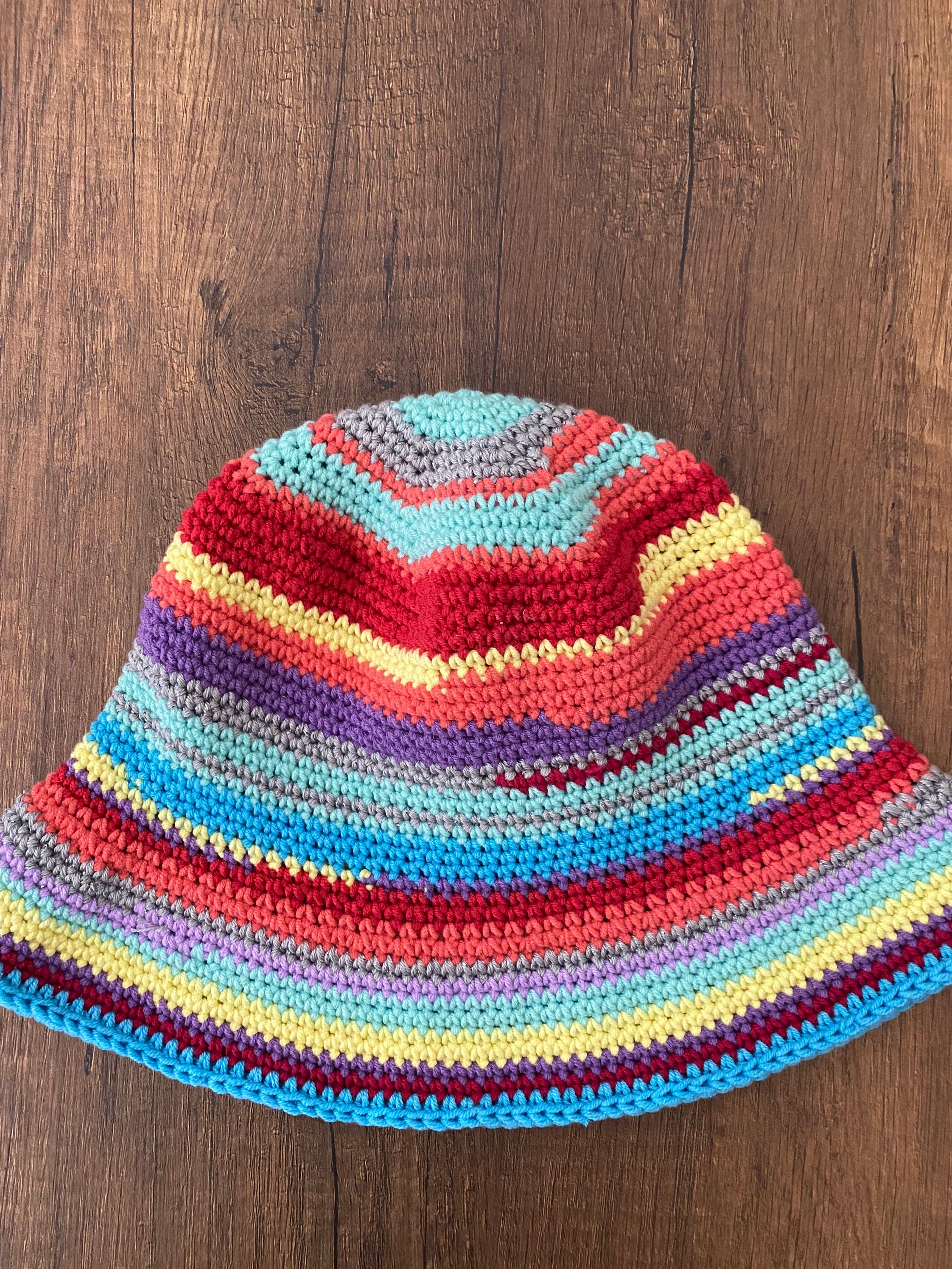 Rainbow Crochet Bucket Hat Festival Boho Hippie Stripe Handmade Recycled Wool Rainbow Magic Crochet Hippie Hemp Hat | Accessories  main image 3