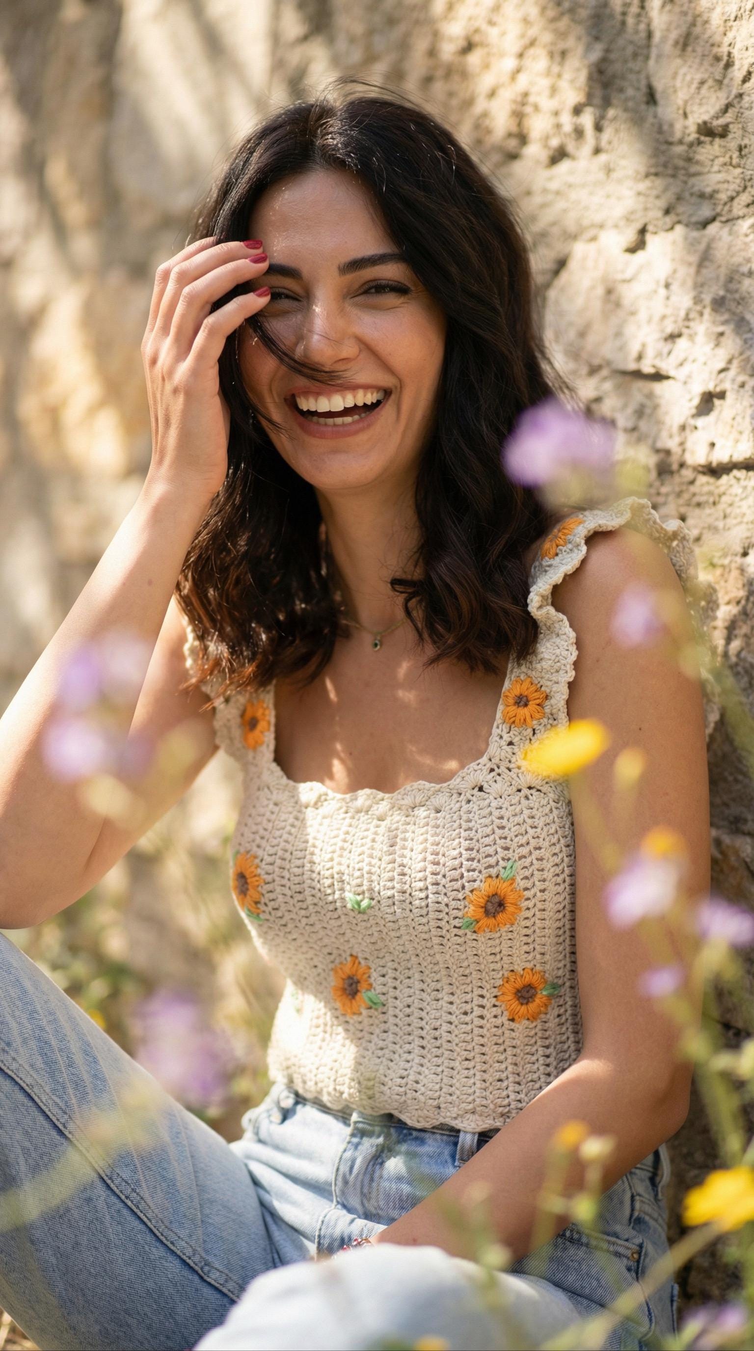 Flower Embroidered Crochet Crop Top: Handmade Cotton Summer Top - Etsy