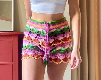 Colorful crochet short, Mini short,Handmade women short ,Boho Crochet Short,Crochet Beach Short