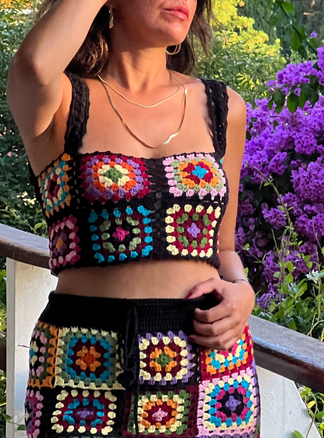 Granny Square Crochet Crop Tophandmade Crop Topbikini Top - Etsy