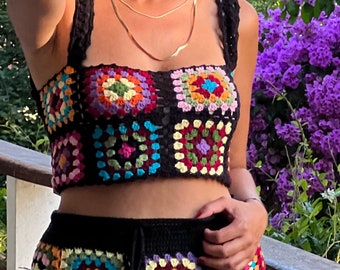 Granny Square Crochet Crop Top,Handmade Crop Top,Bikini Top