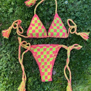 Two Pieces Crochet Brazilian Bikini Set, Crochet Swimsuit,Handmade Bikini,Crochet Swimwear,Sexy Bikini Set