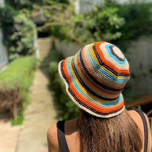 Crochet Bucket hat,Cottton Stripe summer hat, Boho Bucket for women, Beach hat,Summer hat,Handmade Bucket Hat