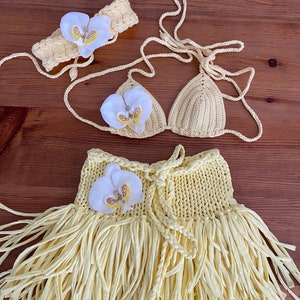 3-teiliges Baby-Mädchen Häkel-Set,Baby-Mädchen Boho Bademode Set,Häkeln Bikini-Set, Geschenk für sie