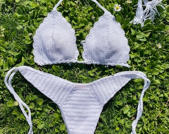 Ensemble de bikini au crochet blanc, Ensemble de bikini deux pièces, Bikini brésilien au crochet, Maillots de bain au crochet, Bikini sexy