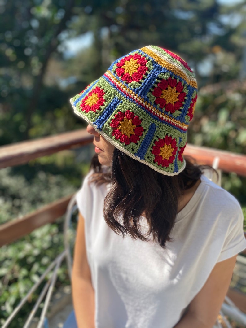 Crochet Bucket hat,Cottton summer hat,Boho Bucket for women, Beach hat,Summer hat,Handmade Bucket Hat image 7