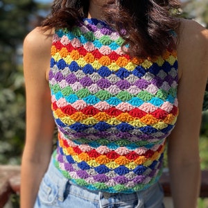 Colorful Crochet Crop Top, Halter Crop Top,Crochet Crop Top,Summer Crop Top,Boho top image 3