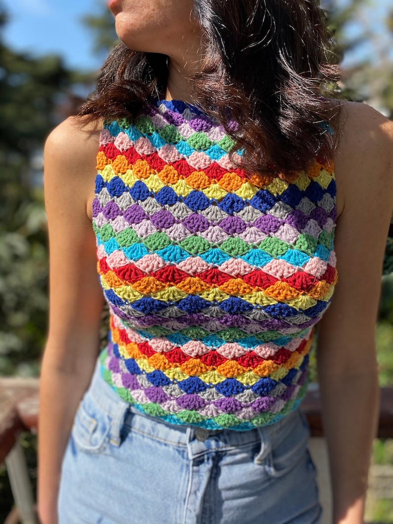 Colorful Crochet Crop Top, Halter Crop Top,Crochet Crop Top,Summer Crop Top,Boho top image 3