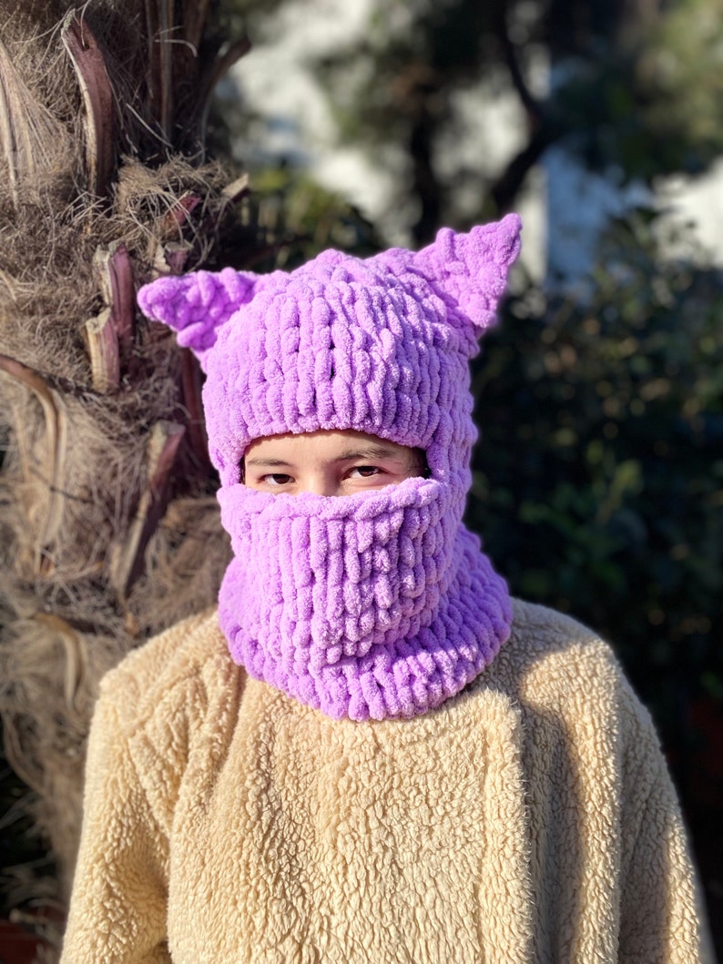 Knit Balaclava, Animal Balaclava, Ski Balaclava, Knit Handmade Hoodie, Helmet Cat Balaclava,Funny Balaclava,Man Woman custom order image 6