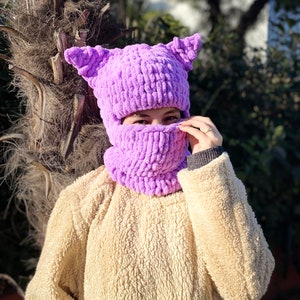 Knit Balaclava, Animal Balaclava, Ski Balaclava, Knit Handmade Hoodie, Helmet Cat Balaclava,Funny Balaclava,Man Woman custom order image 4