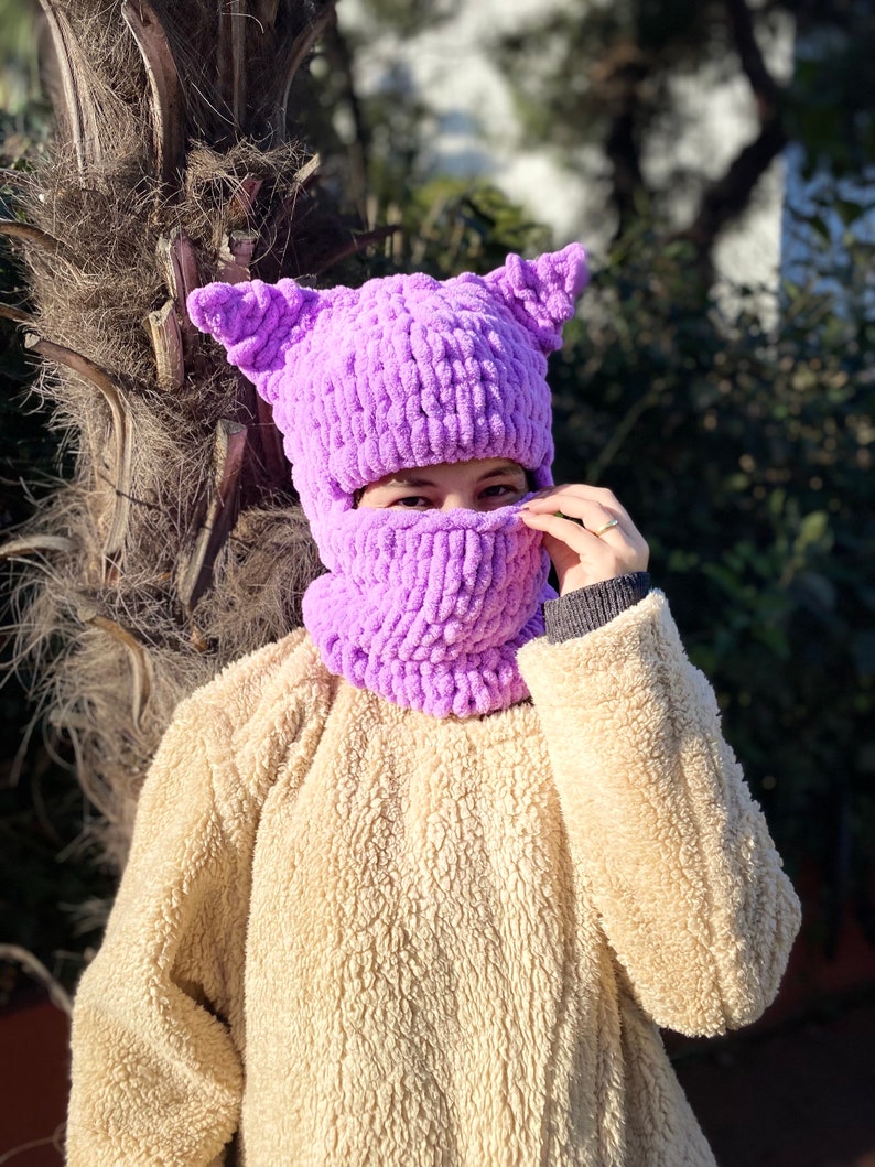 Knit Balaclava, Animal Balaclava, Ski Balaclava, Knit Handmade Hoodie, Helmet Cat Balaclava,Funny Balaclava,Man Woman custom order image 4