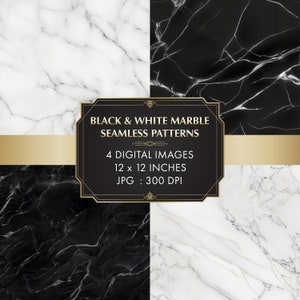 Black & White Marble Seamless Patterns, Black Marble, White Marble, Marble Texture, Marble pattern, Seamless pattern, Digital print, Stone