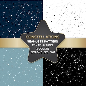 Estrellas Patrón sin costuras SVG, Patrón de constelaciones, Noche estrellada, noche estrellada svg, Estrellas svg, Estrellas png, Mapa de estrellas, papel digital, Galaxia.
