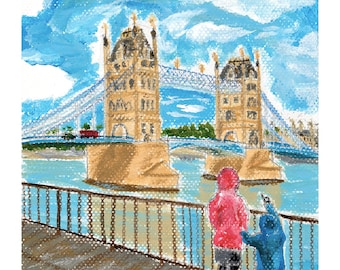 Tower Bridge, acrylic painting, art, drawing, London, city painting