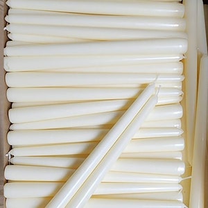 6 Pack | Beeswax Soy Blend Taper Candles | Ivory | White | 10, 12, & 15 Inch Tall Taper Candle | Thin 3/4 inch Base | Event | Wedding Tapers