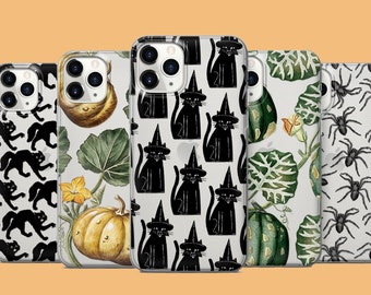 halloween pumpkin phone case, witchy vibes case, black cat cover for iPhone 16 15 14 13 • Samsung S25 S24Fe S23Ultra • Pixel 9Pro XL 8A