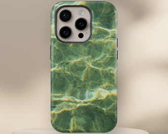 duurzaam groen water telefoonhoesje, esthetische vloeibare hoes voor iPhone 15 14 13 12 11 XR • Google Pixel 8 8Pro 7A 6A • Samsung S24 S23 S22 A54