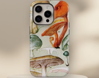 tough vintage fungi phone case, mushroom art cover for iPhone 15 14 13 12 11 XR • Google Pixel 8 8Pro 7A 6A • Samsung S24 S23 S22 A54
