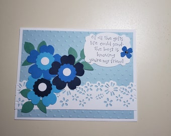 Stampin Up! Blue Flowers & Lace "Friend" Card