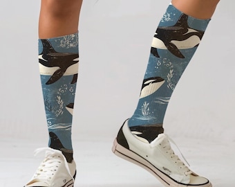 Orca Crew Socks,  Killer Whale Socks, Underwater Sea Animal Lover, Nature Lover Gift, Sea Life, Oceancore Socks, Marine Life Gift,