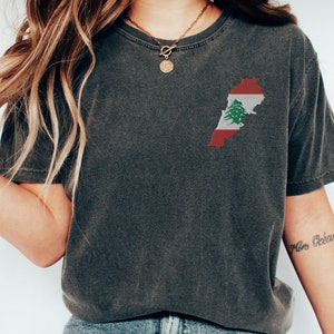 Chemise Liban brodée, chemise libanaise, chemise Beyrouth, drapeau libanais, chemise Palestine gratuite, chemise Syrie, carte du Liban, chemise couleur confort
