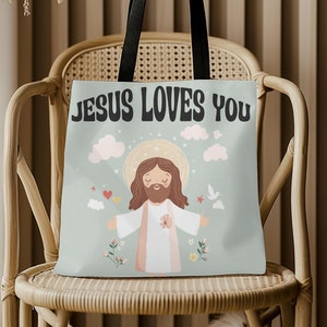 Jesus Tote Bag, Christian Tote Bag, Jesus Loves You, Christian Gifts, Bible Tote Bag, Faith Tote Bag, Religious Tote Bag, Christian Cross
