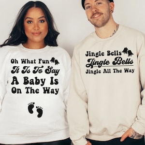 Matching Christmas Pregnancy Announcement Sweatshirt, Christmas Maternity, Couples Christmas Pregnancy Reveal Shirt, Matching Holiday Shirt