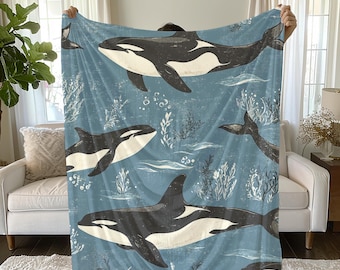 Orca Blanket, Killer Whale Plush Blanket, Underwater Sea Animal Lover, Nature Lover Gift, Orca Lover Gifts, Sea Life, Oceancore, Wildlife