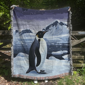 Penguin Woven Blanket, Penguin Tapestry, Arctic Animal Lover Gifts, Penguin Lover, Nature Lover, Penguin Blanket, Winter Blanket, Home Decor