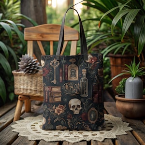 Dark Academia Tote Bag,  Gothic Bag, Witchy Tote Bag, Dark Cottagecore Bag, Whimsigoth Tote, Goth Bag, Gift For Witch, Book Lover Gifts