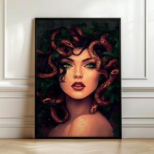 Medusa Wall Art, Greek Goddess Home Decor, Dark Cottagecore, Divine Feminine Art, Greek Mythology, Art Print, Fantasy Artwork, Feminist Art