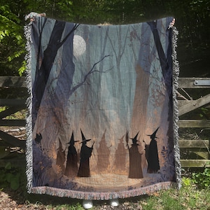 Halloween Woven Blanket, Witchy Gift, Haunted Forest Tapestry, Witchcraft Gift, Witch Summoning, Spooky Season, Dark Academia, Gothic Gift