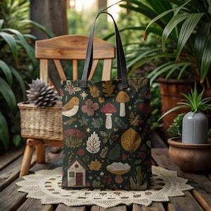 Cottagecore Tote Bag, Enchanted Woodland Tote, Autumn Tote, Whimsical Tote, Dark Academia, Fairycore Bag, Forestcore Bag, Mushroom Tote