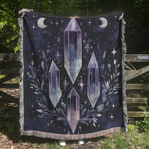 Crystal Woven Blanket, Witch Tapestry, Gothic Blanket, Witchy Gifts, Dark Academia Decor, Witchcraft Home Decor, Witch Altar, Wicca Gifts
