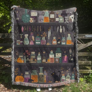 Halloween Woven Blanket, Apothecary Tapestry, Witchy Gift, Witchcraft Gift, Witch Spells, Spooky Season, Dark Academia, Gothic Gift