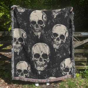 Skull Woven Blanket, Gothic Witch Tapestry, Witchy Blanket, Dark Academia Decor, Goth Decor, Witch Gift, Witchcraft Home Decor, Spooky Gift