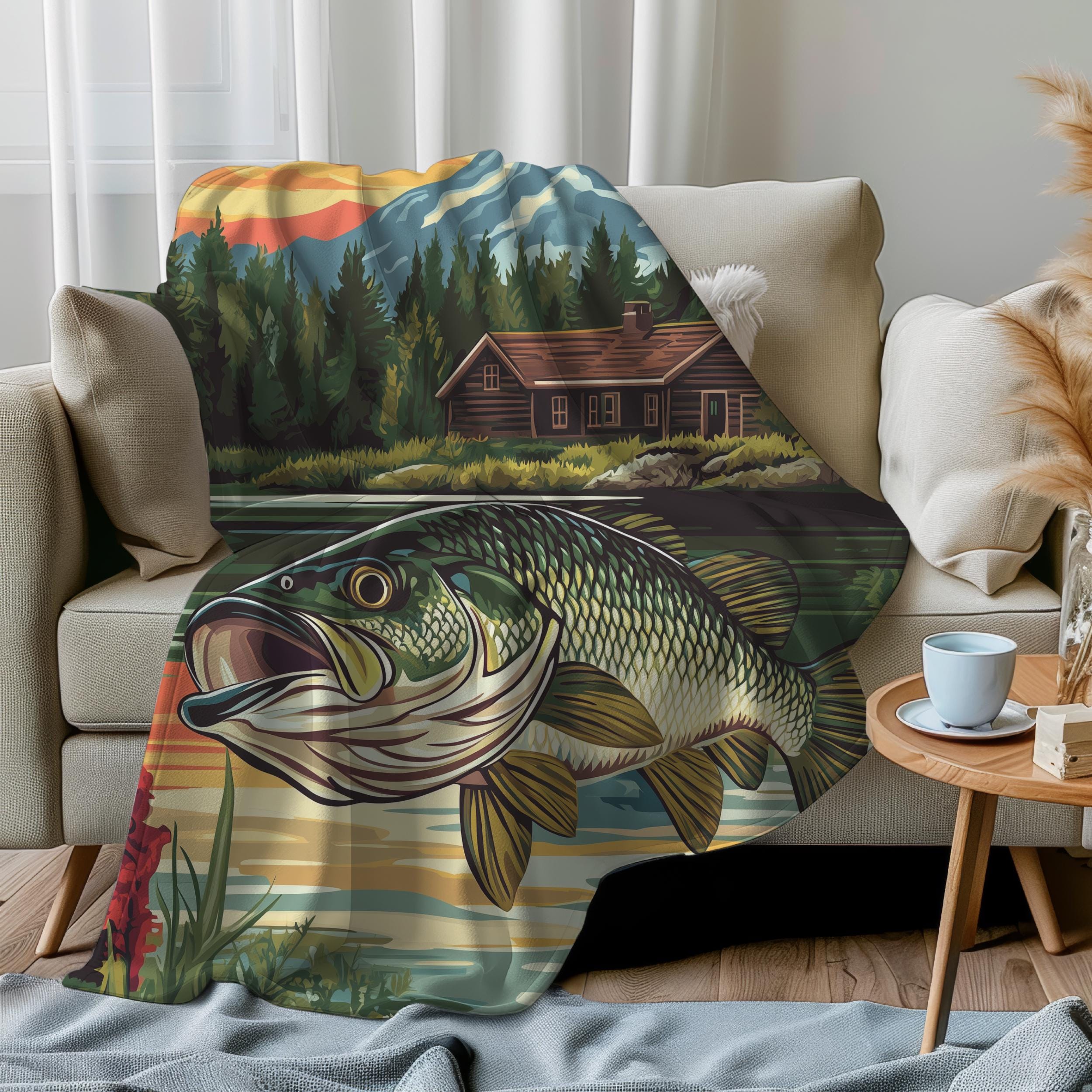 MUCHNEE Angeldecke Mit Fisch-Motiv – Personalisierte Fleecedecke 127x152 Cm, Für Angler, Männer, Jungen, Geschenk Für Papa