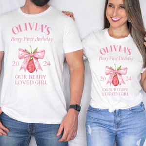 Berry First Birthday Family Matching T-shirt, Strawberry Theme 1st Birthday Outfit, First Birthday Party favors Mama Daddy Strawberry Tee
