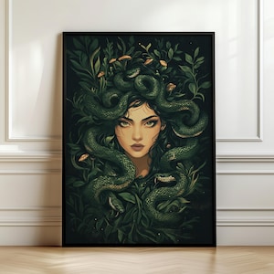 Medusa Wall Art, Greek Goddess Home Decor, Dark Cottagecore, Divine Feminine Art, Greek Mythology, Art Print, Fantasy Artwork, Feminist Art