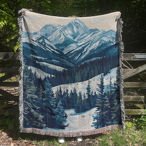 Ski Mountain Woven Blanket, Skiing Tapestry, Whistler Blackcomb, Canada Blanket, Winter Home Decor, Snowy Mountain Blanket, Gift For Skiers
