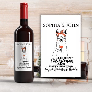 x1 lama Etichette personalizzate per bottiglie di vino di Natale, adesivi per bottiglie di vino Regali Albero riempitivo per calze