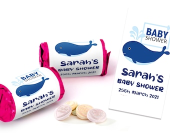 Personalised Baby Shower Newborn Mini Love Heart Sweets for baby Whale Boy  Party Favours