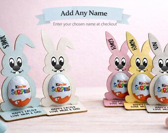 Sibling Easter Bunny Set, Personalised Kinder Egg Holder For Brother Sister, Custom Wooden Easter Gift