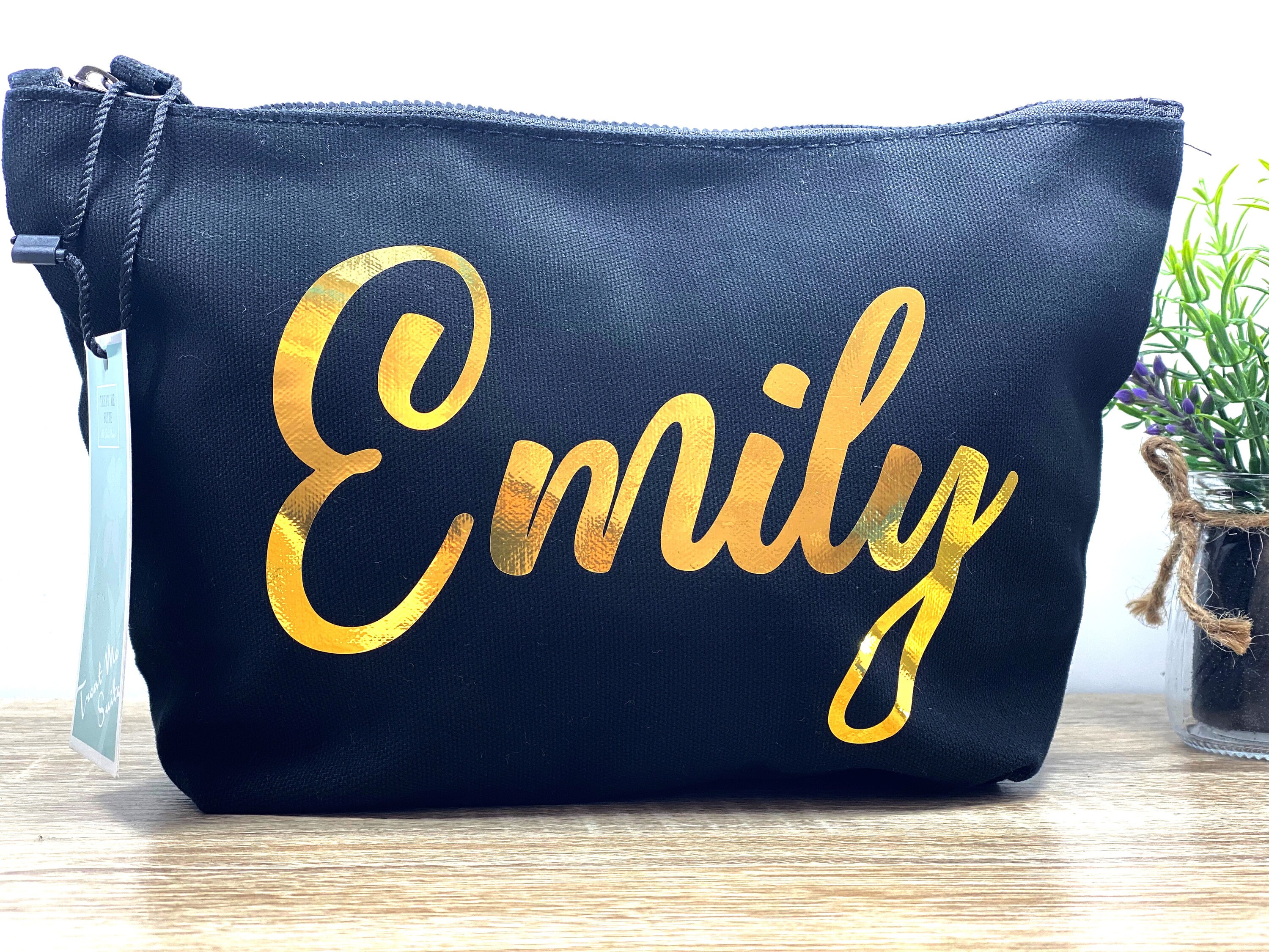 SEAMOON Personalisierte Make-up-Tasche – Monogramm „O“, Schwarz, Mit Spiegel, Geschenk Für Frauen