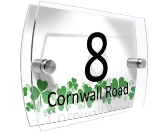Shamrock Lucky Modern House number Property Sign Name and Number Street Wall