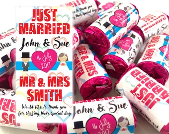 Personalised Mini Love Hearts Wedding Favours Just Married for Guests Gift Thank You Table Favours. Suitable for Vegetarians