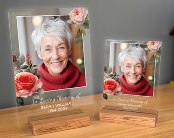 Personalised Photo Memorial Plaque Solid Oak Wood Stand In Loving Memory of Condolence Remembrance Loss Sympathy Gift Sign