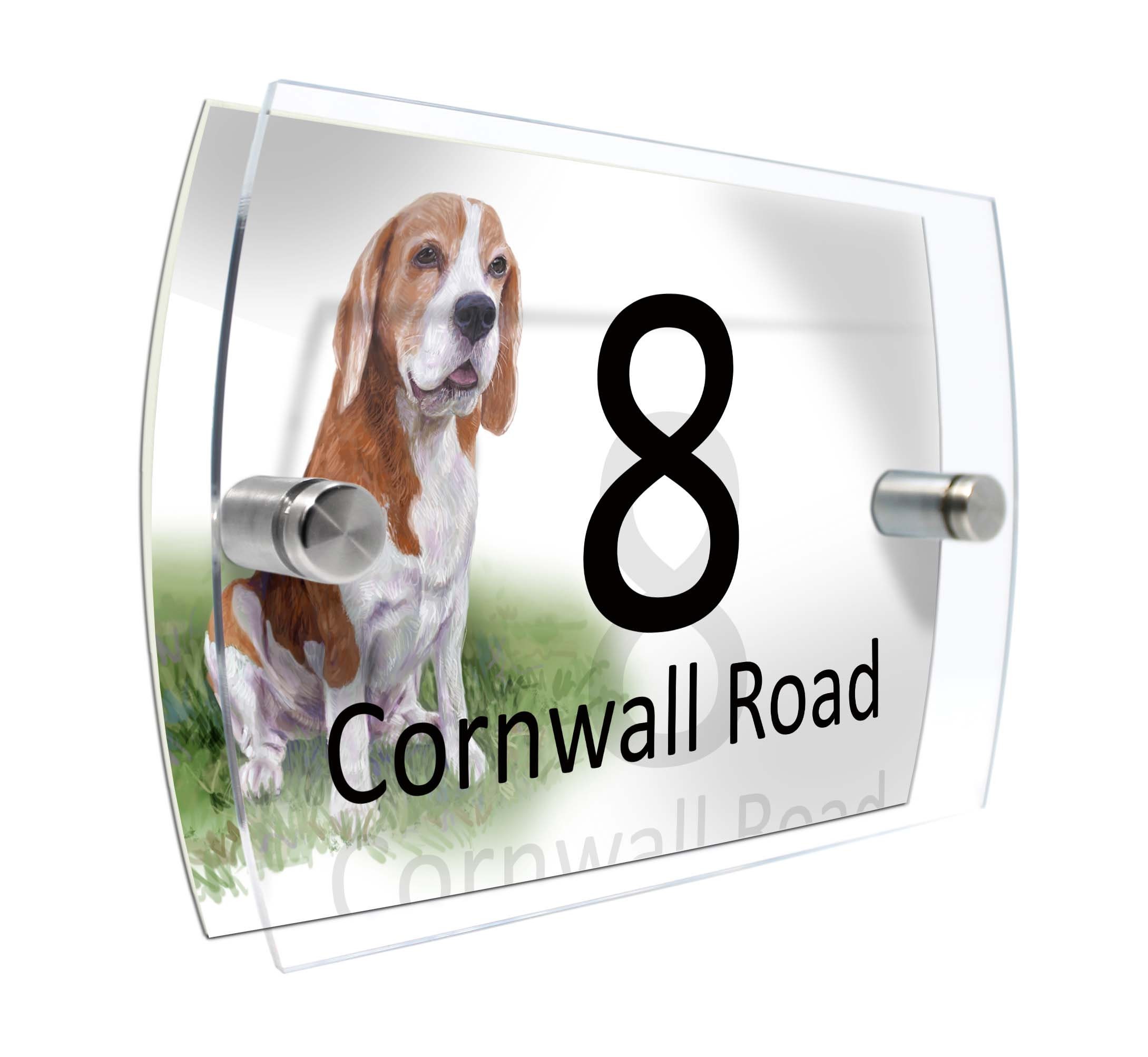 Watercolour Beagle Dog Modern House Number Property Sign Name and ...