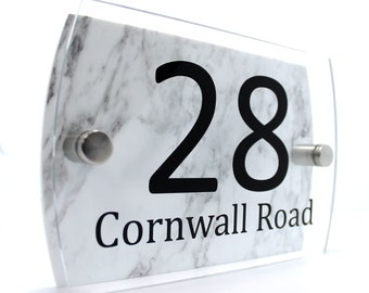 Modern House number Property Sign Name and Number Street Wall Plaque