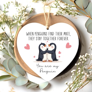 Penguin Gifts For Valentines, Valentines Gift for Her Him, Gift for Boyfriend Girlfriend Husband, Couples Gift, Acrylic Heart With Gift Bag